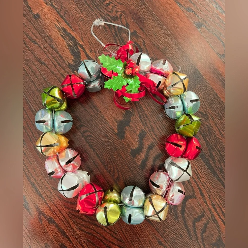 Large Metal 12 inches Jingle Bell Christmas Wreath vintage multicolor huge bells